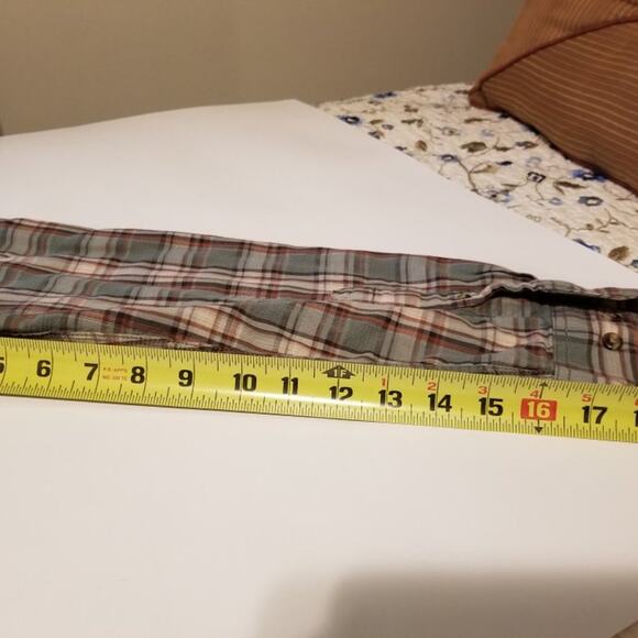 GH Bass & Co Men's Green & Tan Plaid button down Long Sleeve Shirt Size LG - Picture 6 of 6